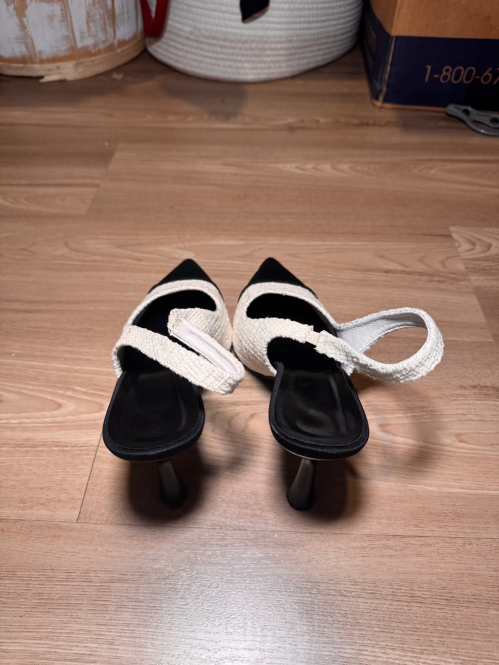 Two-Tone Slingback Pointed Heels in Black and Cream - Picture 3 of 3
